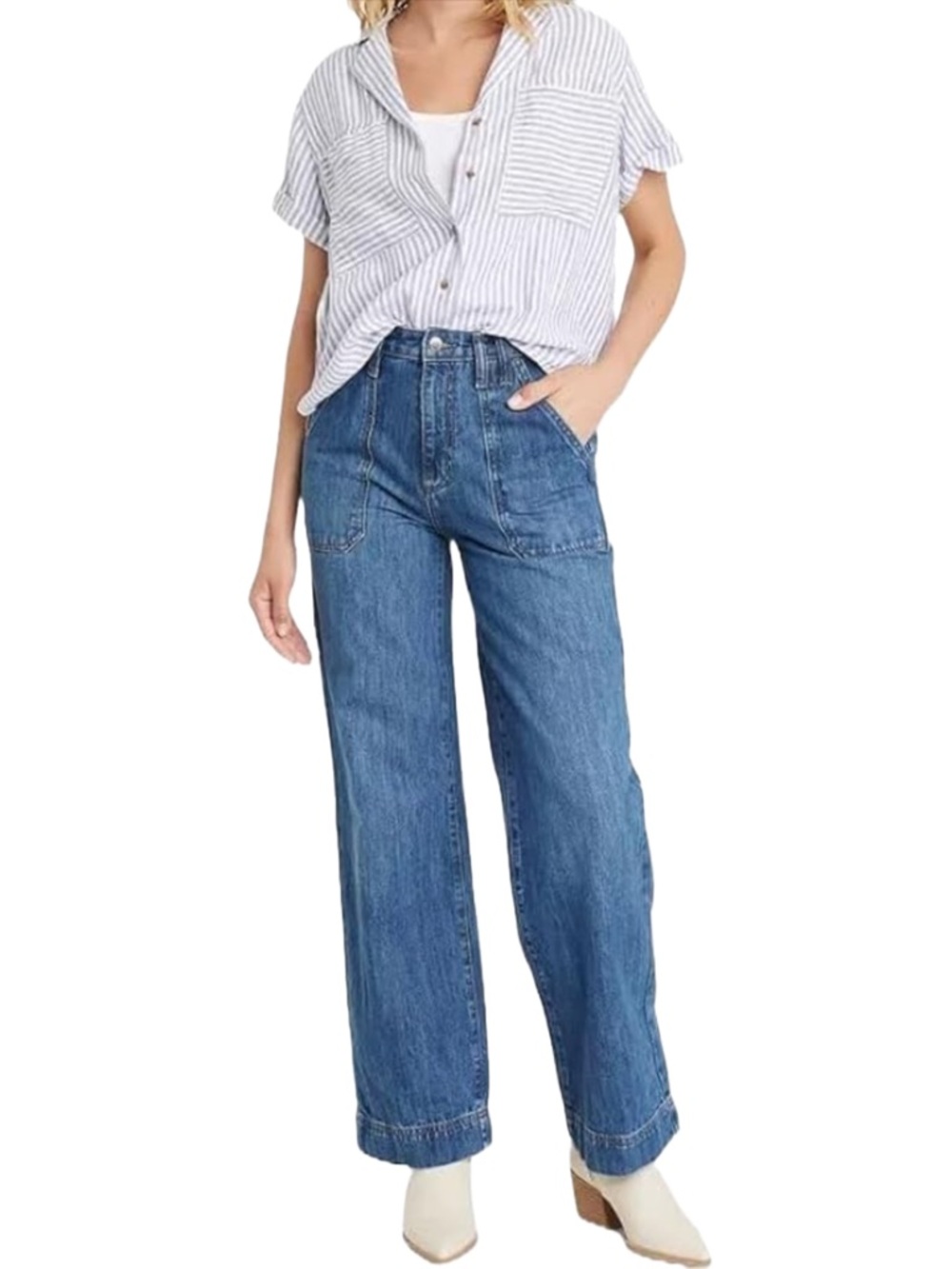 {Universal Thread} "High Rise Wide Leg" Blue Utility Loose Baggy Denim Jeans
